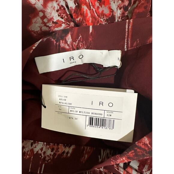 IRO Paris Alise Abstract Burgundy Print Draped Midi Skirt Size 34 Small NWT - Picture 4 of 11